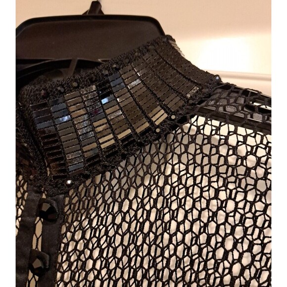 ST JOHN by Marie Gray: Black Dress Size 10 Long Sleeves Sequin Mesh Metallic - Picture 12 of 16